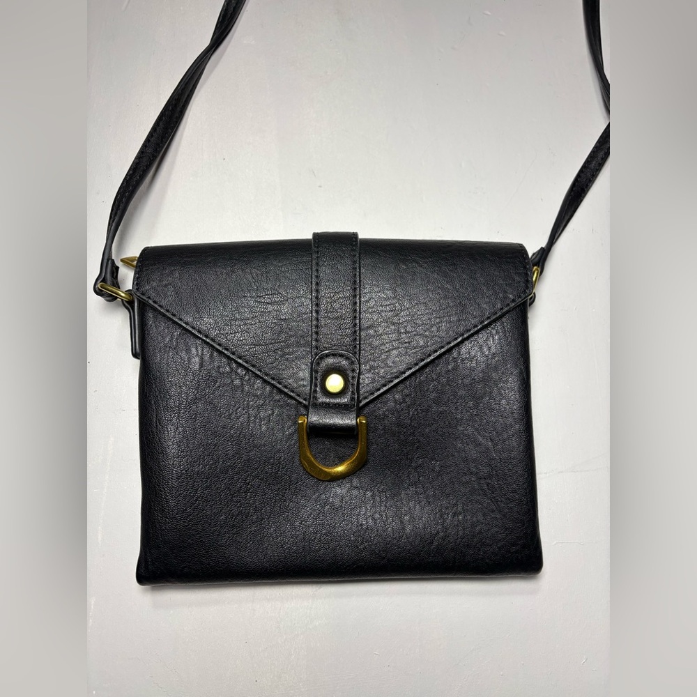 Antik Kraft Black Crossbody Bag with Gold Hardware